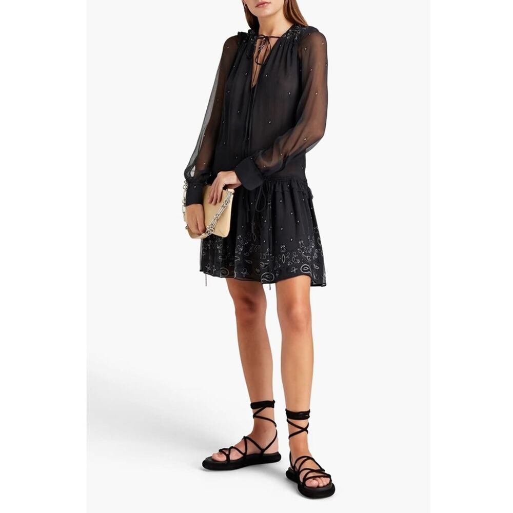 AMIRI silk paisley mini dress drop waist black NWT